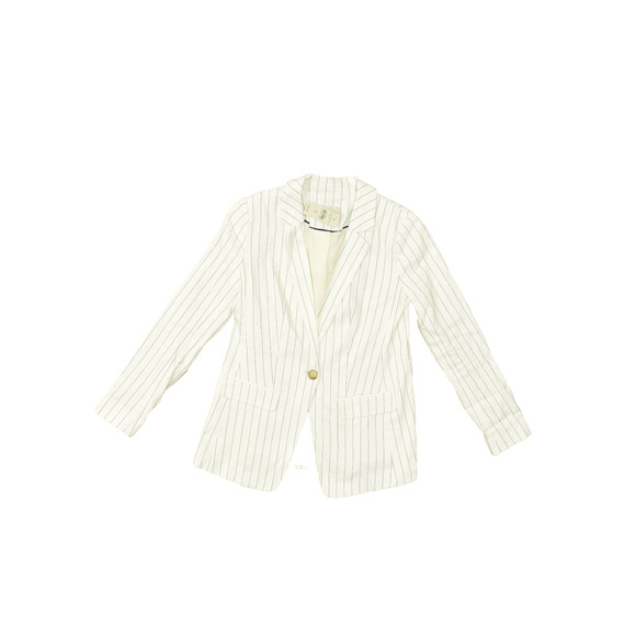 LOFT Petite Size 2P White Pinstripe Linen Blend One-Button Blazer - Picture 1 of 8
